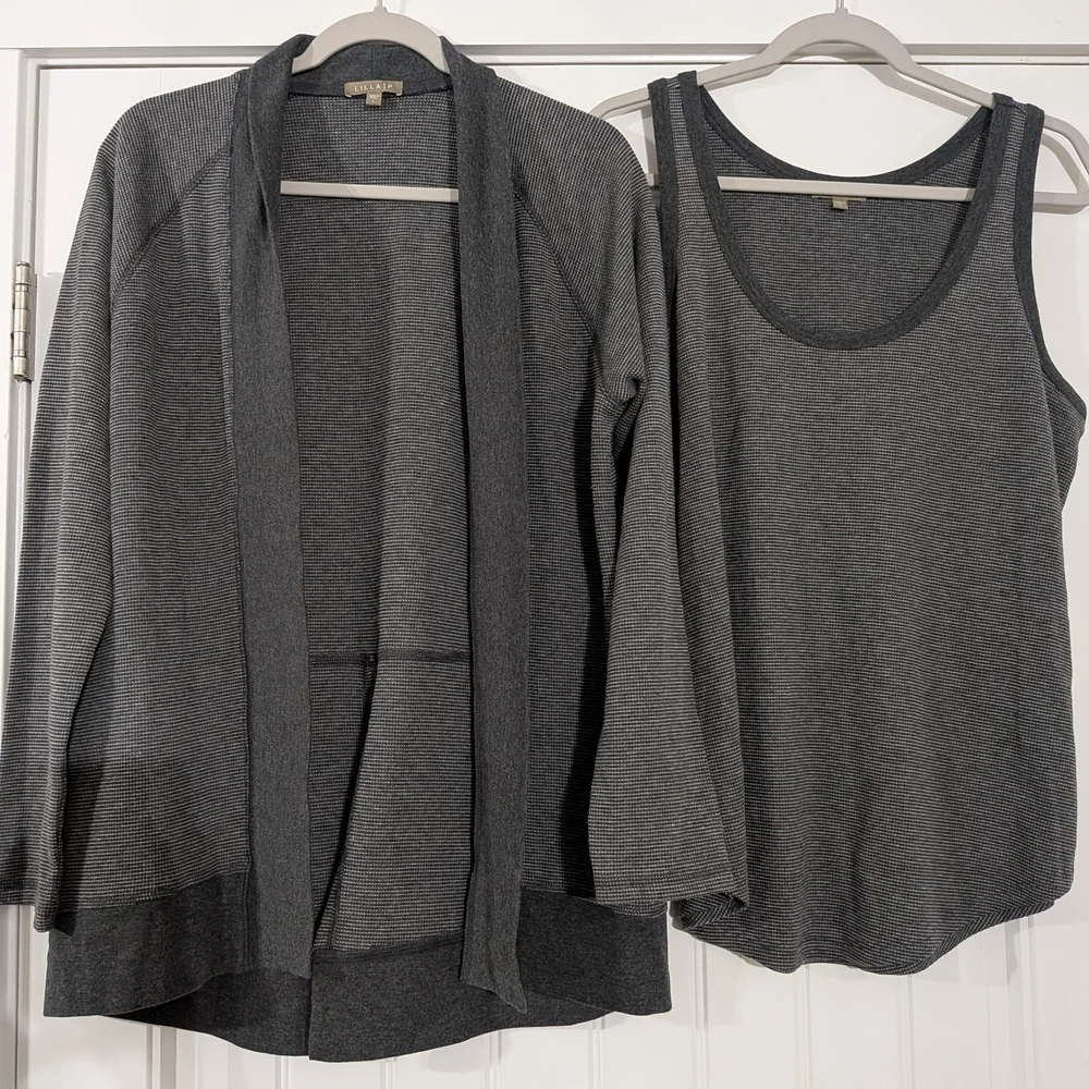 LILLA P Neutral Cotton Blend Office Comfort Long Sleeve Sweater Cardigan Set